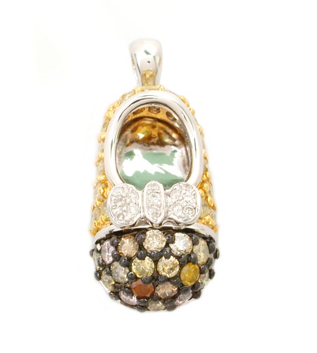 Color Diamonds & white Diamond Baby Shoe Pendant