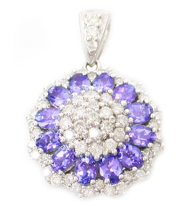 Circle Pendants Diamond Gold - White Gold Diamond & Tanzanite Circle Pendant