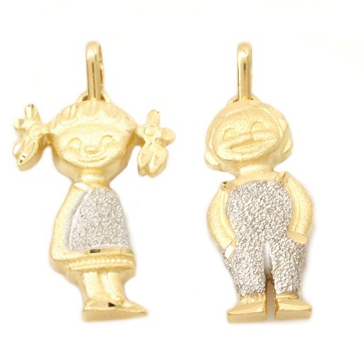 Boy Pendant - 14K Two Tone Gold Boy Or Girl Charm Pendant