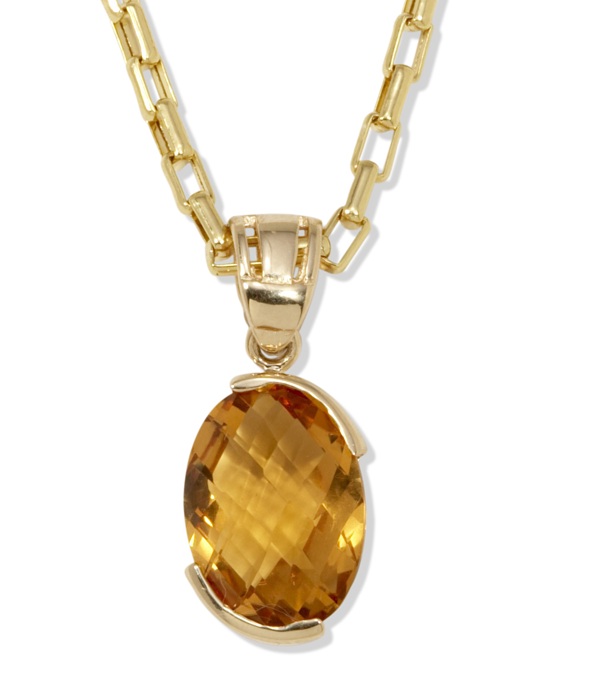Citrine Pendant - 14k Gold Faceted Oval Citrine Pendant