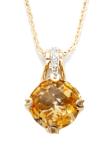 Citrine Pendant - 14k Gold Large Citrine And Diamond Pendant