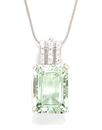 18k Gold Pendants - 18k White Gold Green Amethyst And Diamond Pendant
