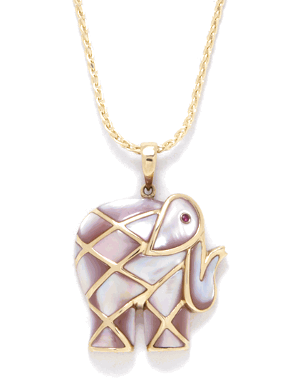 Mother Of Pearl Pendants - 14k Gold Pink Mother Of Pearl Elephant Pendant