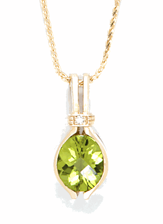 Peridot Pendants In Gold - 14k Gold Oval Peridot Pendant With Diamonds
