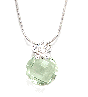 Amethyst Pendant - 18k White Gold Green Amethyst Pendant With Diamonds