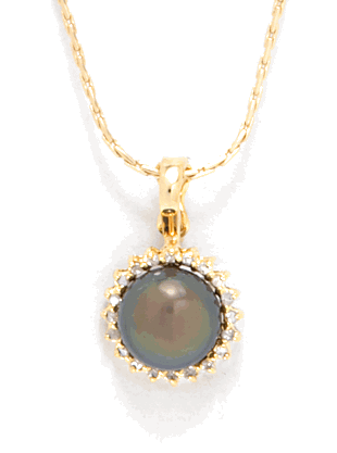 Black Pearl Pendant - 14kt Gold Black Fresh Water Pearl And Diamond Pendant