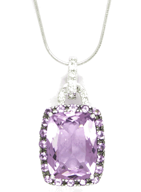 Amethyst Pendant - 18k White Gold Amethyst Pendant With Diamonds