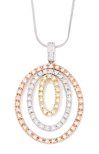 18k Gold Pendants - 18k Tri Color Gold Oval Diamond Pendant