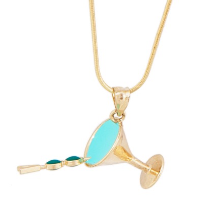 14k Gold Pendants - 14k Gold Martini Glass Charm Pendant
