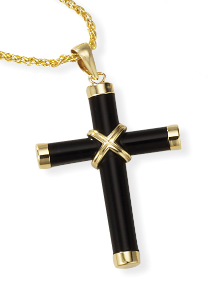 Black Onyx Pendant - 14k Gold Black Onyx Cross Pendant