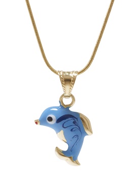 Dolphin Pendants - Enamel Dolphin 14k Gold Pendant
