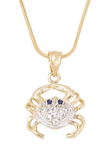 14k Gold Pendants - 14k Yellow Gold Diamond And Sapphire Crab Pendant