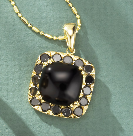 Black Onyx Pendants - Black Onyx And Black Diamond Pendant