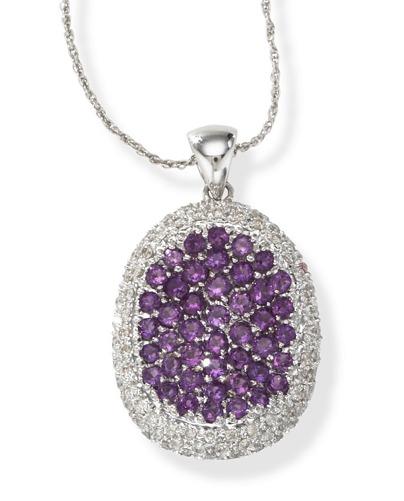 14k Gold Pendants - 14k White Gold Amethyst And Diamond Pendant