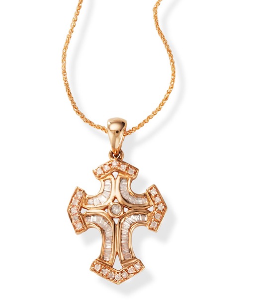 Gold Cross Pendants - Diamond Cross Pendants 14K Rose Gold Cross Diamond Pendant