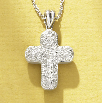 Cross Pendants Diamond - Puffy Diamond Cross 14k White Gold Pendant