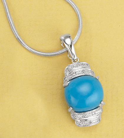 Turquoise Diamond Jewelry - Turquoise Jewelry 18k Gold Turquoise & Diamond Pendant