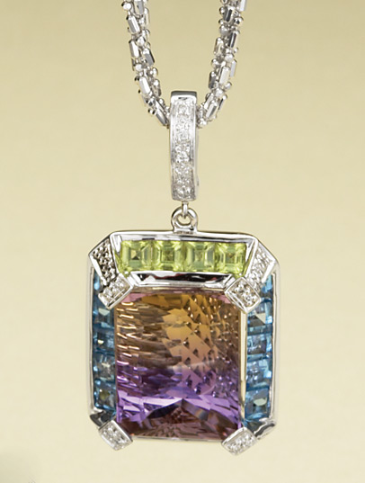 Peridot Pendants In Gold - Ametrine Pendant With Peridot And Blue Topaz In 18k White Gold
