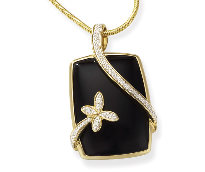 Black Onyx Pendant - Large Black Onyx And Diamond Flower Pendant