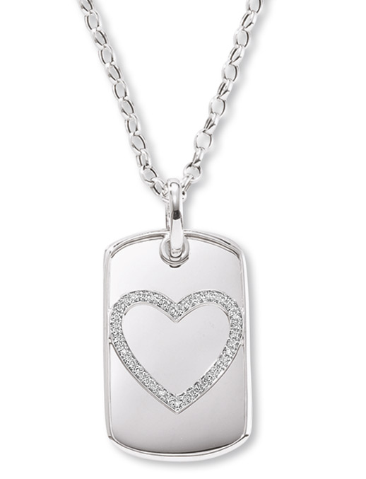 Dog Pendant - 14kt White Gold Dog Tag Pendant With Diamond Heart