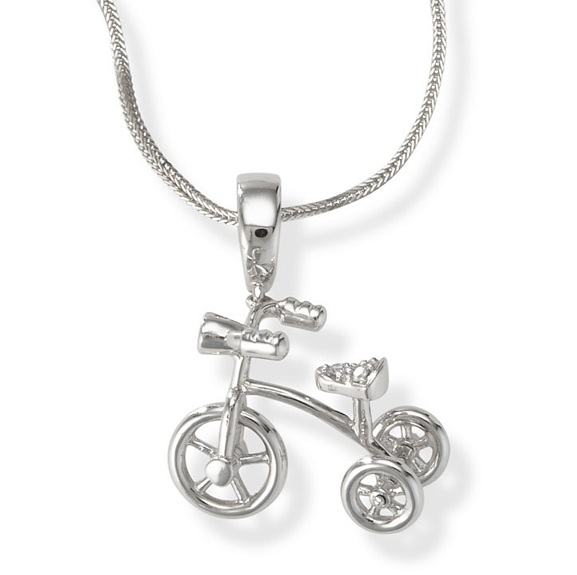 18k Gold Pendants - 18k White Gold Tri-cycle Pendant With Diamond Seat