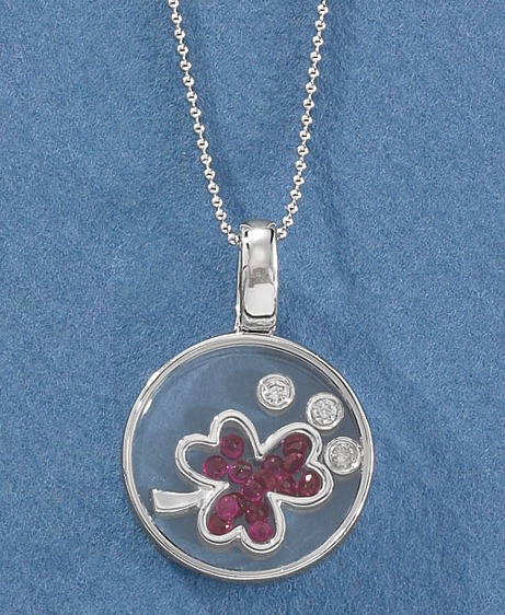 Ruby Pendants - 18k White Gold Floating Ruby Three Leaf Clover & Diamond Pendant
