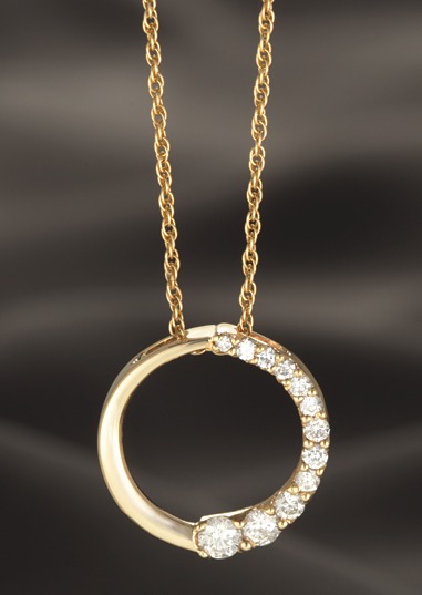 14k Gold Pendants - 14k Gold Circle & Diamond Journey Pendant