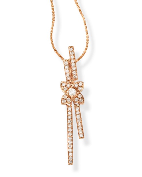 Rose Gold Pendants - 18k Rose Gold 2 Row Diamond Flower Pendant