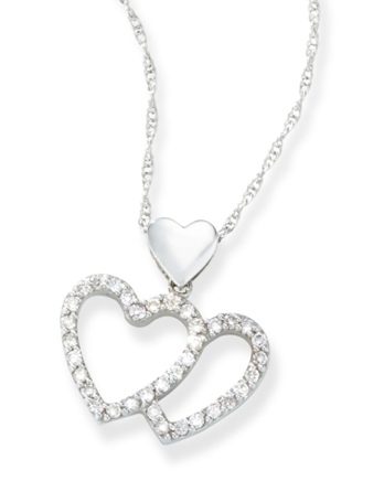 Diamond Heart Pendant - 14k White Gold Double Heart Diamond Pendant