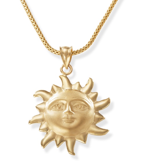Gold Sun Pendant - 14k Gold Matte & Shiny Sun Face Pendant