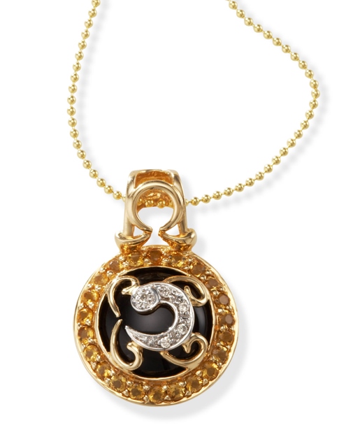 Black Onyx Pendant - 14k Gold Black Onyx And Citrine Pendant With Diamonds