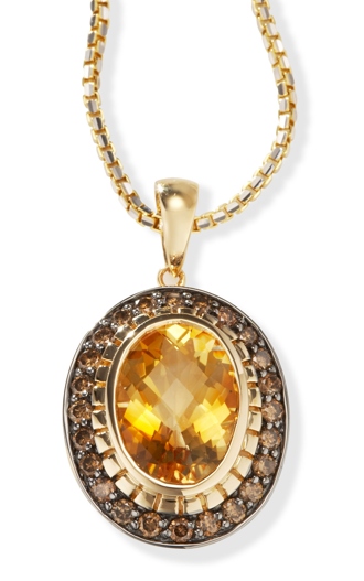 Champagne Diamonds - 14k Gold Citrine And Champagne Diamond Pendant