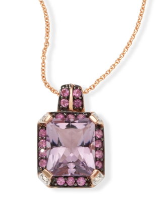Rose Gold Pendants - Pink Amethyst Pendant Set In 14k Rose Gold With Pink Sapphires And Diamonds
