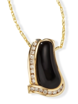 Black Onyx Pendant - 14k Gold Black Onyx And Diamond Pendant