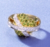 Blue Topaz Rings - 18kt Gold Diamond Tsavorite Cris-crossed Heart Ring