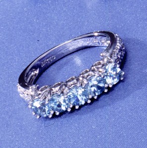 Aquamarine Gemstones - 18k White Gold Ring W 5 Round Aquamarine Gemstones