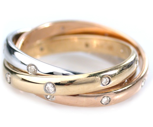Rolling Rings - 14k Tri Color Gold Diamond Rolling Ring