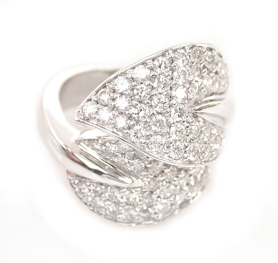 Antique Silver Rings - 18k White Gold Double-leaf Design Diamond Ring