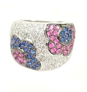 Blue Diamond Rings - 14k White Gold Rings - Blue And Pink Sapphired Ring With Diamonds