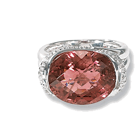Large Diamond Rings - Large Pink Tourmaline And Diamond Ring