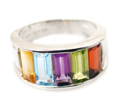 Amethyst Diamond Bracelets - 14k White Gold Multi-Gemstone Ring