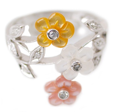 Mother Of Pearl Rings - Diamond & Tri-color Mother Of Pearl Ring