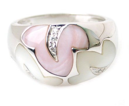 Pink Pearl Rings - 14k White Gold Pink & White Mother-of-pearl Ring
