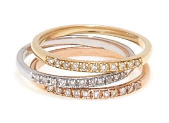 3 Set Diamond Rings - 14k Tri Color Gold Stackable Diamond Rings