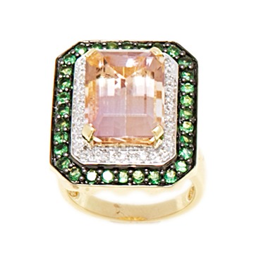 Diamonds Emerald Cut - 14kt Gold Diamonds Green Garnet And Emerald Cut Ametrine Ring