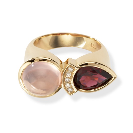 Diamonds For Sale - CLEARANCE SALE - 14k Gold Diamond Rhodolite And Rose Quartz Ring