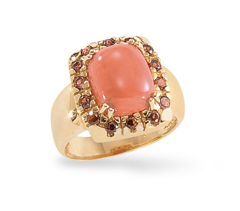 Garnet and Coral Ring in 14k Gold