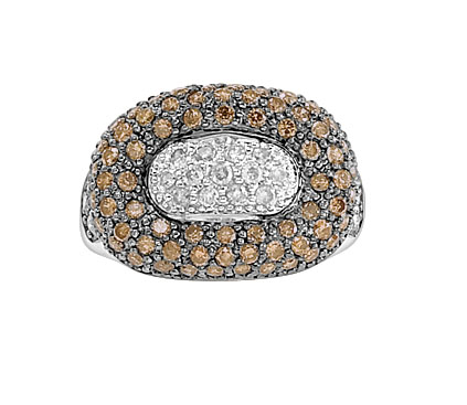 Champagne Diamonds - 14k White Gold White And Champagne Diamond Ring