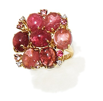 Pink Diamonds - 18kt Gold Pink Tourmaline Flower And Diamond Ring