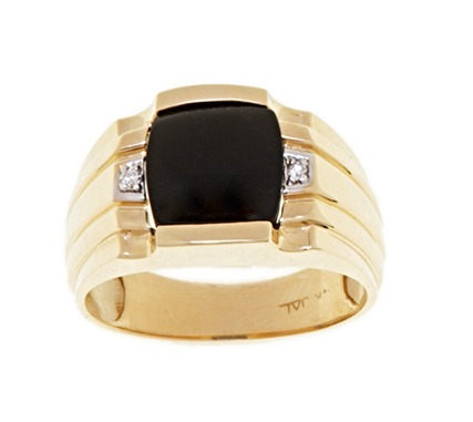 Men's Black Onyx Rings - 14kt Gold Black Onyx Diamond Men's Ring